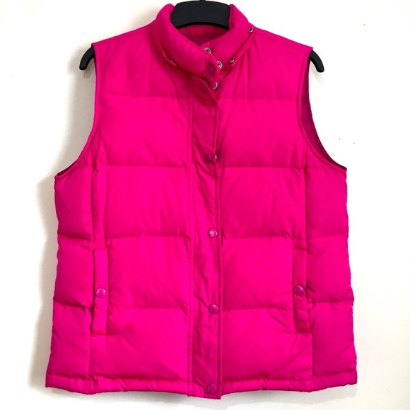 Gap Fuchsia Pink Down Filler snap buttons sleeveless quilted puffer vests - Picture 1 of 15